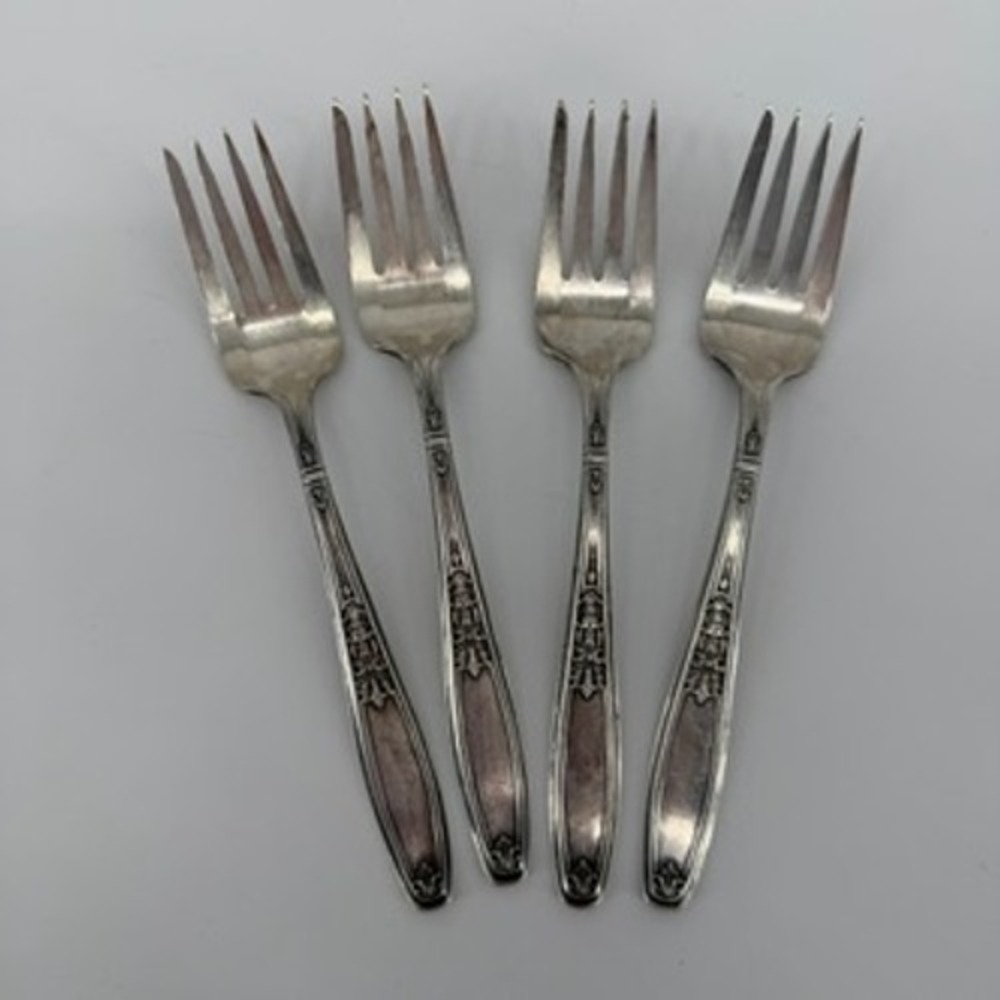 1847 Rogers Bros Ambassador Silverplate Salad Forks Set of 4 Vintage Art Deco
